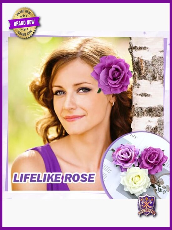 16 Pack Realistic Big Rose Flower Hair Clips Pins Barrettes Brooches